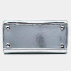 Pre Owned Dior Silver Medium Metallic Patent Lady Dior