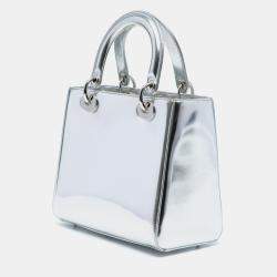 Pre Owned Dior Silver Medium Metallic Patent Lady Dior