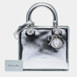 Pre Owned Dior Silver Medium Metallic Patent Lady Dior