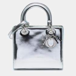Pre Owned Dior Silver Medium Metallic Patent Lady Dior