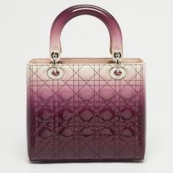 Pre Owned Dior Ombre Purple Cannage Patent Leather Medium Lady Dior Tote
