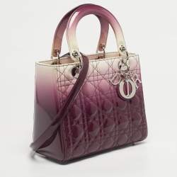 Pre Owned Dior Ombre Purple Cannage Patent Leather Medium Lady Dior Tote