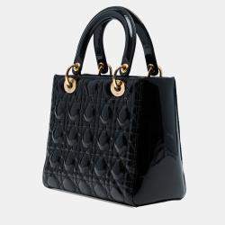 Pre Owned Dior Black Medium Patent Cannage Lady Dior