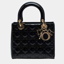 Pre Owned Dior Black Medium Patent Cannage Lady Dior