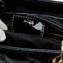 Pre Owned Dior Black Medium Patent Cannage Lady Dior
