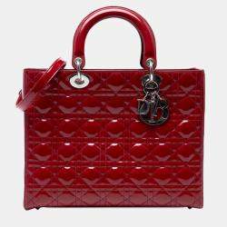 Pre Owned Dior Red Large Patent Cannage Lady Dior