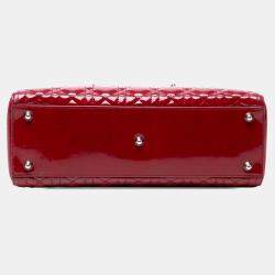 Pre Owned Dior Red Large Patent Cannage Lady Dior
