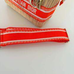 Pre Owned Christian Dior Orange Lady Dior Natural Wicker Medium Bag