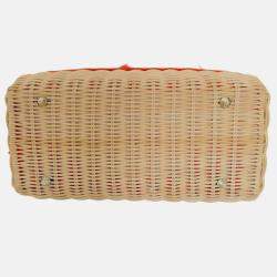 Pre Owned Christian Dior Orange Lady Dior Natural Wicker Medium Bag