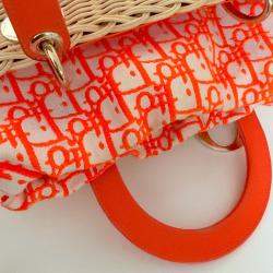 Pre Owned Christian Dior Orange Lady Dior Natural Wicker Medium Bag