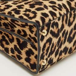 Pre Owned Dior Beige/Black Leopard Print Calfhair and Leather St Honoré Tote