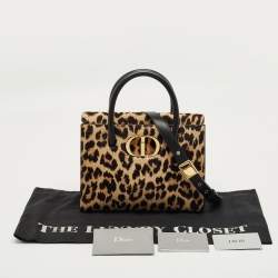 Pre Owned Dior Beige/Black Leopard Print Calfhair and Leather St Honoré Tote