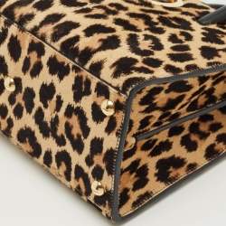 Pre Owned Dior Beige/Black Leopard Print Calfhair and Leather St Honoré Tote