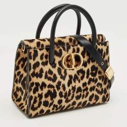 Pre Owned Dior Beige/Black Leopard Print Calfhair and Leather St Honoré Tote
