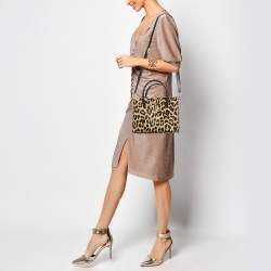 Pre Owned Dior Beige/Black Leopard Print Calfhair and Leather St Honoré Tote