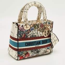 Pre Owned Dior Multicolor Floral Embroidered Canvas Medium Lady D-Lite Tote