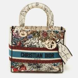 Pre Owned Dior Multicolor Floral Embroidered Canvas Medium Lady D-Lite Tote