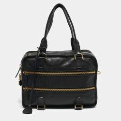 Pre Owned Dior Black Leather 30 Montaigne Duffel Bag