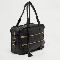 Pre Owned Dior Black Leather 30 Montaigne Duffel Bag