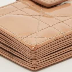 Pre Owned Dior Beige Cannage Patent Leather Lady Dior 5 Gusset Card Holder