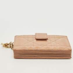 Pre Owned Dior Beige Cannage Patent Leather Lady Dior 5 Gusset Card Holder