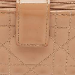 Pre Owned Dior Beige Cannage Patent Leather Lady Dior 5 Gusset Card Holder