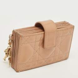 Pre Owned Dior Beige Cannage Patent Leather Lady Dior 5 Gusset Card Holder