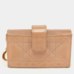 Pre Owned Dior Beige Cannage Patent Leather Lady Dior 5 Gusset Card Holder