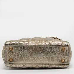 Pre Owned Dior Gold Cannage Leather Small Supple Lady Dior Tote