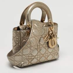 Pre Owned Dior Gold Cannage Leather Small Supple Lady Dior Tote