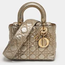 Pre Owned Dior Gold Cannage Leather Small Supple Lady Dior Tote