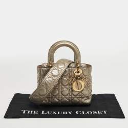 Pre Owned Dior Gold Cannage Leather Small Supple Lady Dior Tote