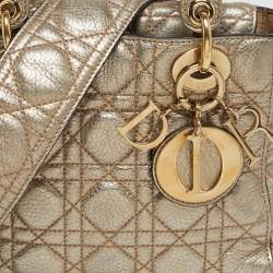 Pre Owned Dior Gold Cannage Leather Small Supple Lady Dior Tote