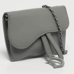 Pre Owned Dior Grey Ultra Matte Leather Nano Saddle Chain Pouch