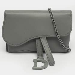 Pre Owned Dior Grey Ultra Matte Leather Nano Saddle Chain Pouch