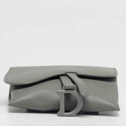 Pre Owned Dior Grey Ultra Matte Leather Nano Saddle Chain Pouch