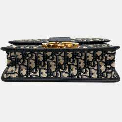 Pre Owned Dior Navy Blue Fabric Oblique 30 Montaigne Bag