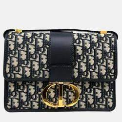 Pre Owned Dior Navy Blue Fabric Oblique 30 Montaigne Bag