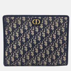 Pre Owned Dior Navy Blue Canvas Oblique 30 Montaigne Pouch