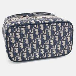 Pre Owned Dior Navy Blue Fabric Oblique Travel Vanity