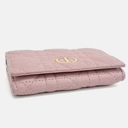 Pre Owned Dior Pink Leather Caro Card Holder