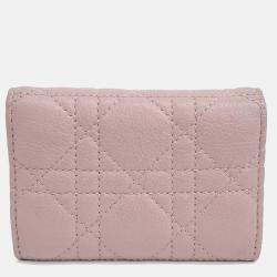 Pre Owned Dior Pink Leather Caro Card Holder