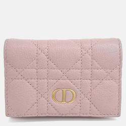 Pre Owned Dior Pink Leather Caro Card Holder