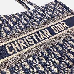 Pre Owned Dior Navy Blue Canvas Oblique Book Tote Bag