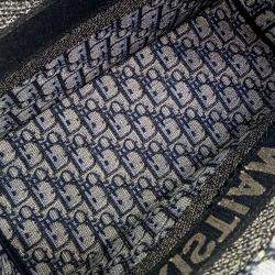 Pre Owned Dior Navy Blue Canvas Oblique Book Tote Bag