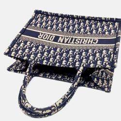 Pre Owned Dior Navy Blue Canvas Oblique Book Tote Bag