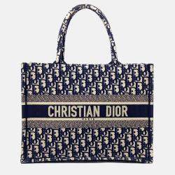 Pre Owned Dior Navy Blue Canvas Oblique Book Tote Bag
