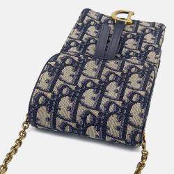 Pre Owned Dior Navy Blue Fabric Oblique Chain Crossbody Bag