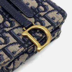 Pre Owned Dior Navy Blue Fabric Oblique Chain Crossbody Bag