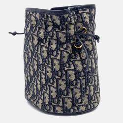 Pre Owned Dior Blue Canvas 30 Montaigne Drawstring Mini Bucket Bag
